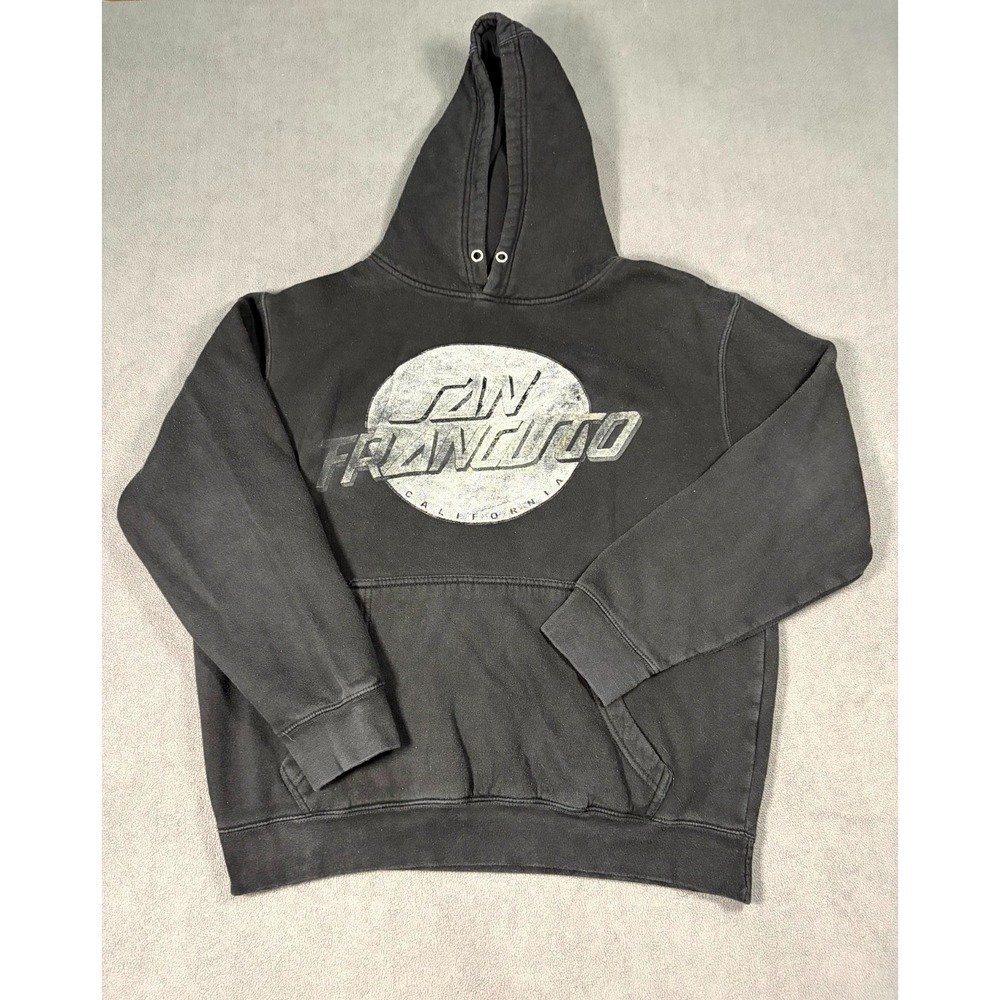 Lane Seven Hoodie Mens L Black Santa Cruz Skateboards Graphic Print Fleece Lined